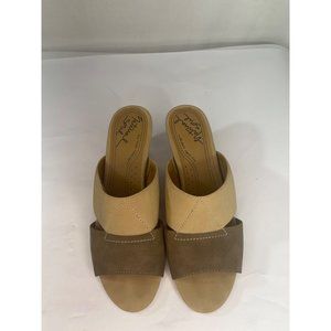 Natural Soul Womens Size 8.5M Comfort Tan & Brown Open-Toe Wedge Sandals